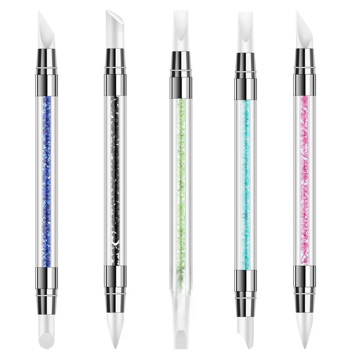 5 Pcs Silicone Nail Tools Dual Tipped Nail Art Sculpture Pen Rhinestone Nail Polish Carving Pen Rubber Tip Nail Brushes Handmade Gifts Diy Kit