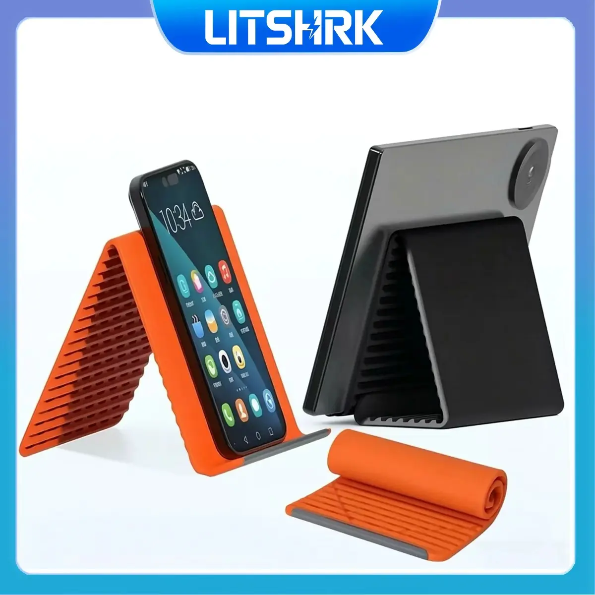 Flexible Silicone-Aluminum Multi-Device Stand, Compact Folding Adjustable Anti-Slip Surface Holder, Hands-Free Desktop Mount for Cellphone Tablet Laptop, Daily Portable Travel Accessories