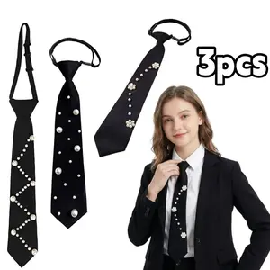 3pcs Fashionable Tie with Rhinestones, Suitable for College Style, Perfect for Shirts And Suits As a Clothing Accessory,Easy-to-care Professional Ties Ladies,Durable men