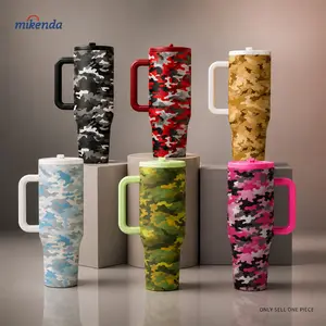 1 Pc 40oz insulated mug, Stainless Steel, camouflage print vacuum cup, double wall thermal mug, leak proof tumbler with handle and lid, large capacity for hot cold drinks, keep hot 12h cold 24h, travel mug for gym camping office, camo gift for women men