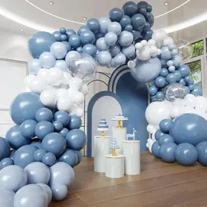 102Pc Dusty Blue & White Balloon Garland Kit with Tape Strip & Glue for Baby Shower Birthday Decor