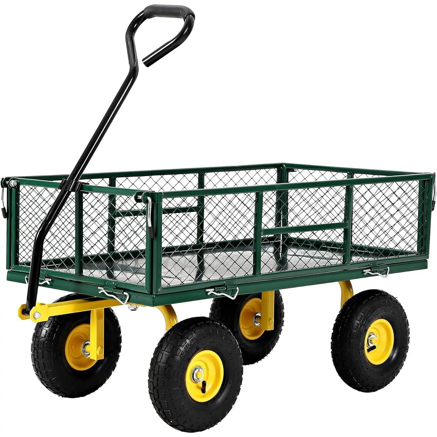 900 lbs Heavy Duty Steel Garden Cart - Outdoor Utility Wagon with Removable Side Panels - 10" All-Terrain Wheels - 180° Rotating Handle - Converts to Flatbed - Ideal for Lawn, Yard, Gardening