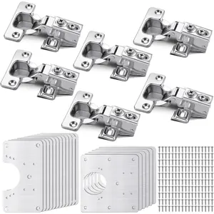 18 Pcs Cabinet Hinge Repair, Stainless Hinge Repair Kit, Cupboard Door Brackets, Fixing with Mounting Screw (18 Service Panel+6 Hinges+108 Screws)