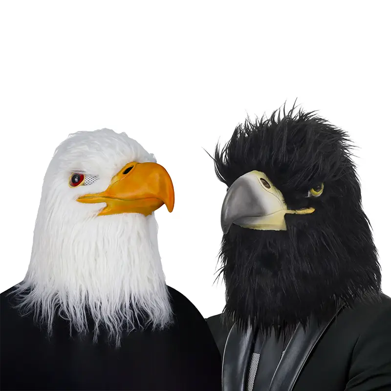 PartyCostume Adult Latex Wild Eagle Mask - Hand-Painted White/Black Options, Halloween Cosplay Headgear, Carnival Dress-Up Party Accessories