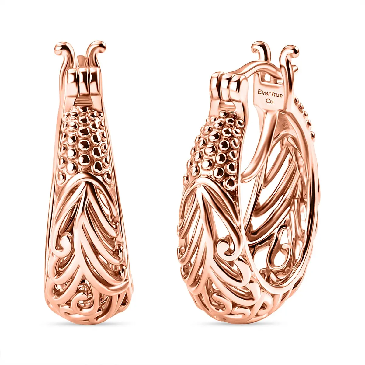 EverTrue Royal Filigree Hoop Earrings in 14K RG Over Copper