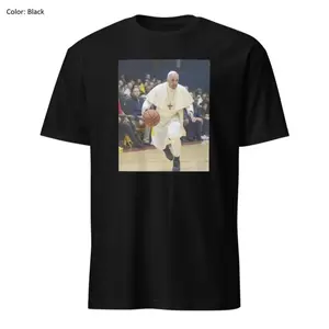 The pope basketbal tshirt, funny meme shirt, offensive dark humor, pope fracis basketballing dribbling