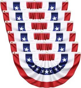 6 Pack USA Pleated Bunting Fan Flags, 1.5x3 Ft USA Patriotic Half Fan Banner American Flag Decoration Bunting for Outside Red White and Blue Decor Memorial Day Independence Day 4th of july Decorations