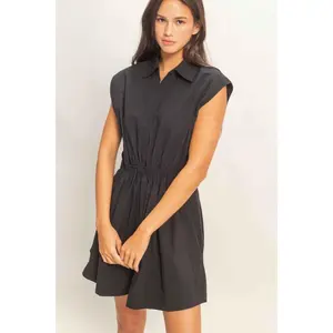 Sleeveless Collared Shirred Mini Dress