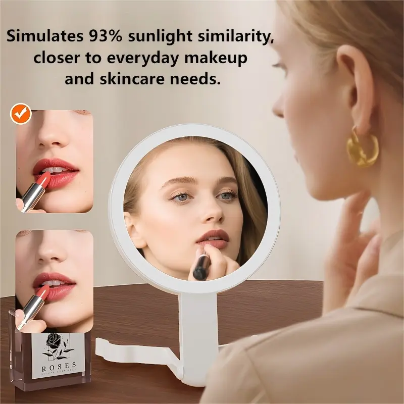 15x Magnifying LED Makeup Mirror with Handle, Touch Adjustable Lights, Ideal for Indoor & Outdoor Use, Travel-Friendly Design, LED Lighted Mirror, LED Vanity Mirror
