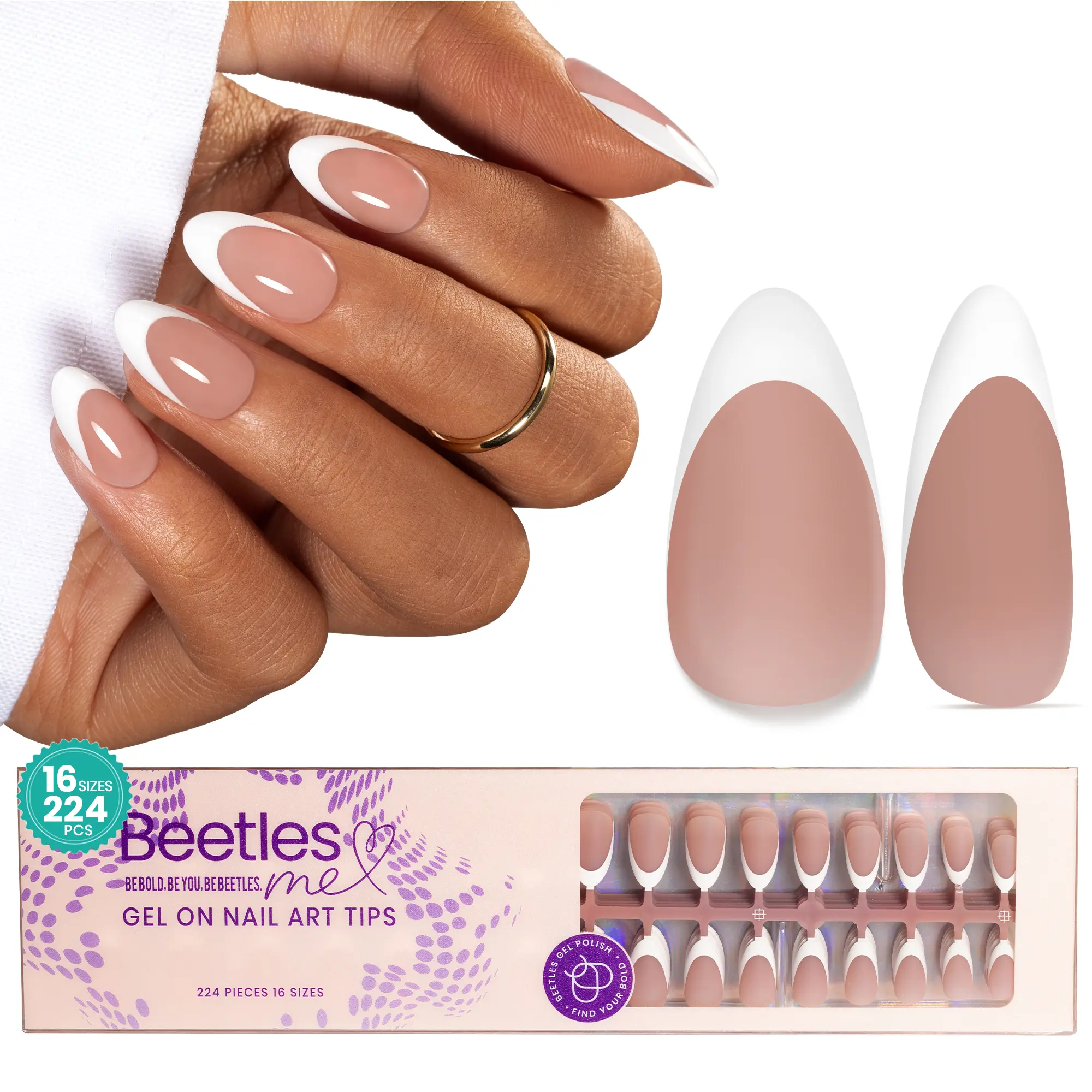 224Pcs Short Almond Brown French Tips