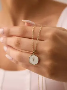 Ewiky 14k Gold Plated Cross Pendant Necklace for Women, Elegant Low Allergy Brass Party Jewelry, Perfect Easter Valentine's Gift