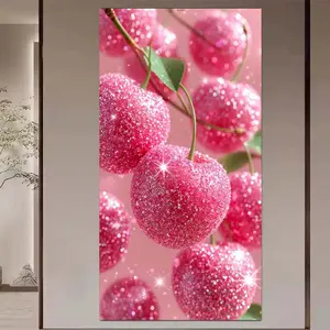 1 DIY diamond painting kit, 5D diamond art set, DIY decoration, pink cherry diamond painting set with full round diamonds, mosaic, diamond art, DIY home decor, suitable for Christmas