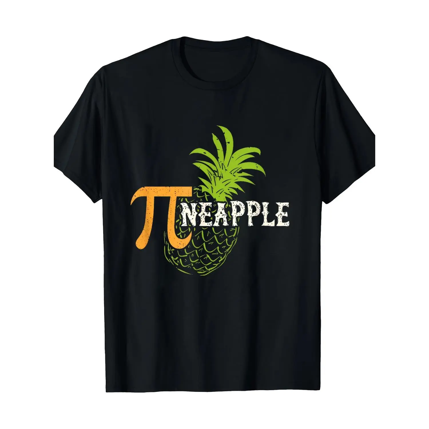 Funny Pi Symbol Pineapple Math Nerd Graphic T-Shirt for Adults, Black Casual Short Sleeve with Tropical Geometric Design, Machine Washable