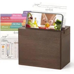 Slots Recipe Box Wooden Recipe Organizer with 100 Recipe Cards and 6 Dividers, Rustic Recipe Cards and Box Set with Phone Holder to Write in Your Own Recipes for Cooking Lovers