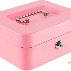 Medium Cash Box with Money Tray and 2 Keys, Pink Color, for Indoor and Outdoor Small Business Use