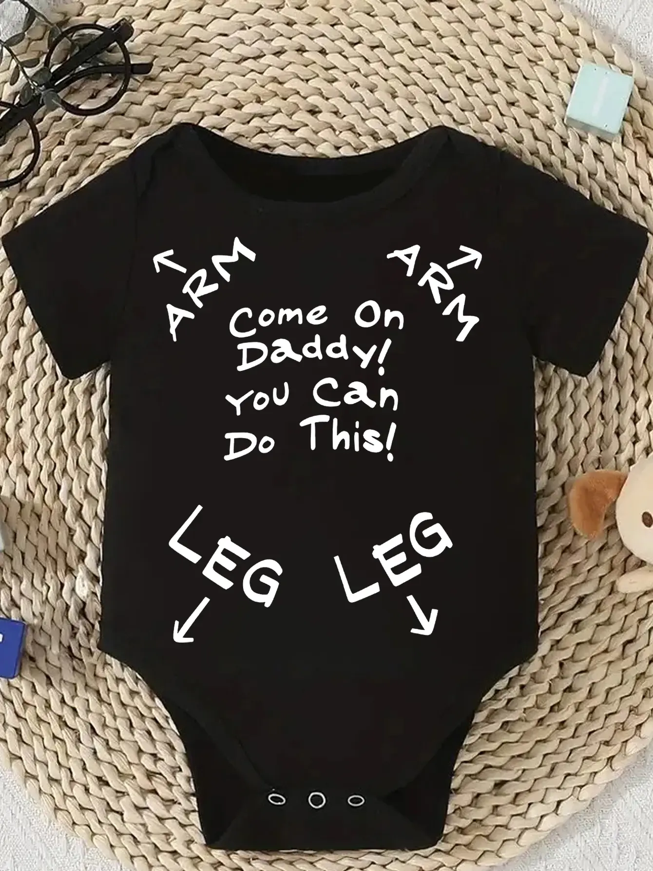 Graphic Baby Bodysuit for Newborns, Unisex Cotton Elastane Onesie, Tagless Short Sleeve Infant Stuff with Snap Closure, Essential Baby Items