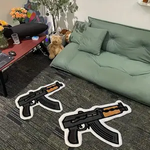 Cool Cartoon Gun Shape Plush Rug, American Street Style Gaming Room Bedroom Decor, Soft Comfortable Foot Mat for Boys' Rooms