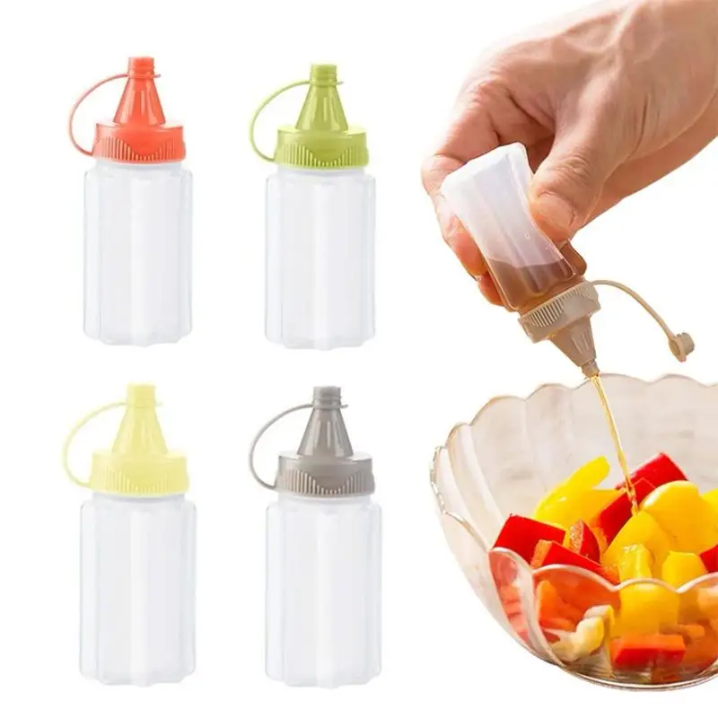 4pcs/set Clear Seasoning Bottle, Kitchen Transparent Sauce Bottle, Squeeze Bottle, Seasoning Utensils with Lid, Kitchen Tool