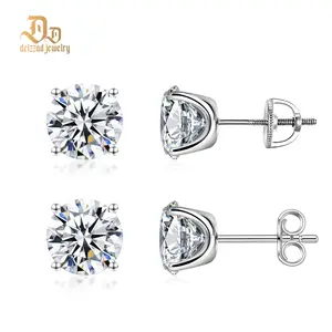 Delzzad 14k Gold-Plated Solitaire Four Prong Earrings Screw Back/Butterfly Back Lab-Created Moissanite Stud Earring S925 Sterling Silver Moissanite Jewelry Perfect Birthday Mother’s Day Christmas Gift for Men Women Wedding Set