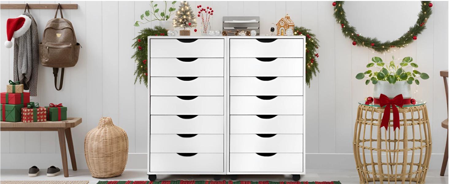 VOWNER 7-Drawer Organizer, Tall Chest of Drawers with Caster Wheels, Alex Drawers File Vanity Storage for Home Office, Bedroom
