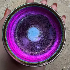 TN Rainbow Oil Drop Handmade Teacup  DD