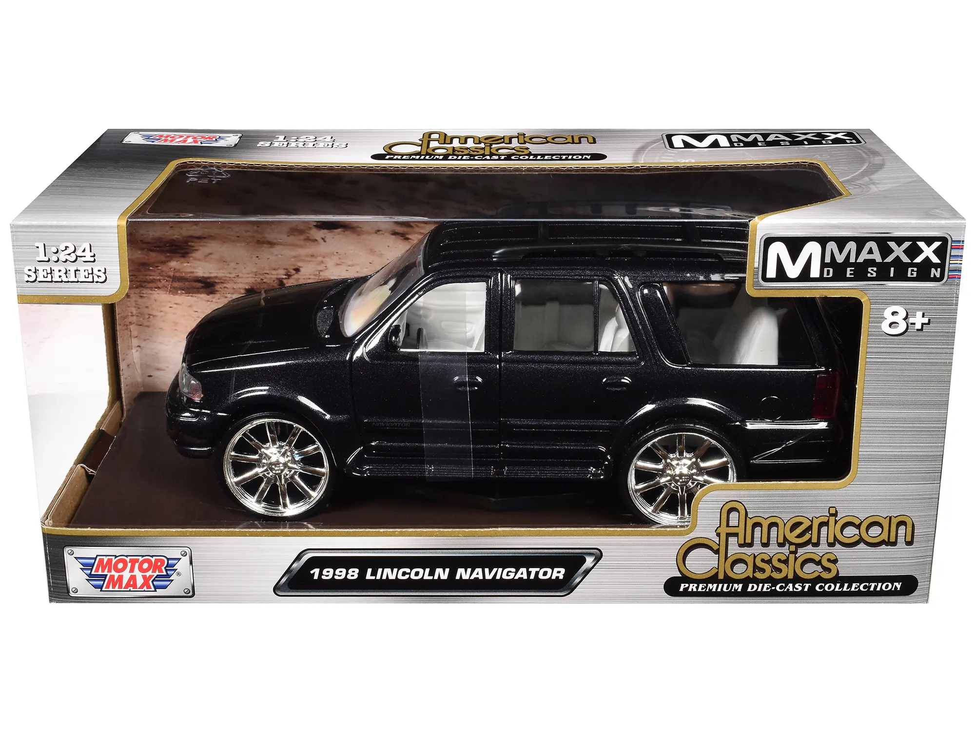 1998 Lincoln Navigator Black Met w/White Interior "Maxx Design" "American Classics" Series 1/24 Diecast Model Car by Motormax