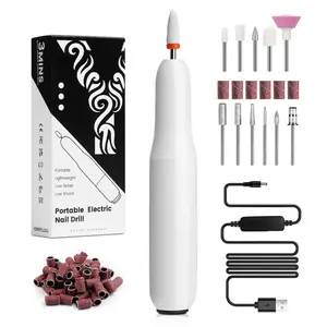 YOKEFELLOW Electric Nail Drill Beginner 30000RPM WHITE Protable Electric Nail File for Acrylic Cordless Nail Drill with 12 Drill Bits High Speed but low noise low heat and low ventilated Nail Machine Kit Manicure Tools Polishing Set for Beginners DIY