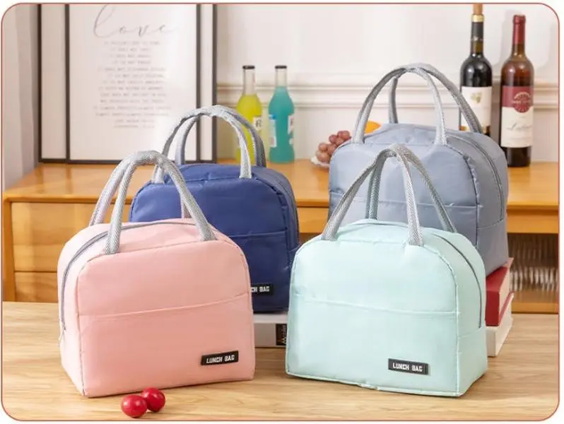 Solid Color Thickened Insulated Lunch Tote Bag, Portable Thermal Cooler Lunch Bag, Reusable Waterproof Food Carrier Bag, Leakproof Lunch Container Bag For Office Workers Students Picnic Travel