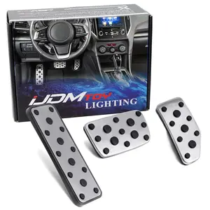 iJDMTOY 3pc Set Track Design Silver Aluminum Gas/Brake/Clutch Pedal Covers For Subaru Impreza Forester Outback Crosstrek XV w/Automatic Transmission