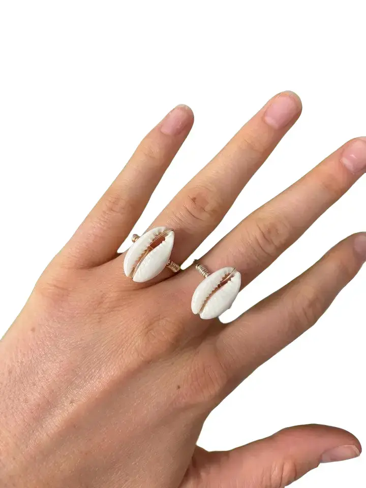White Cowrie Shell Costume Jewelry Ring, Fashion Accessory