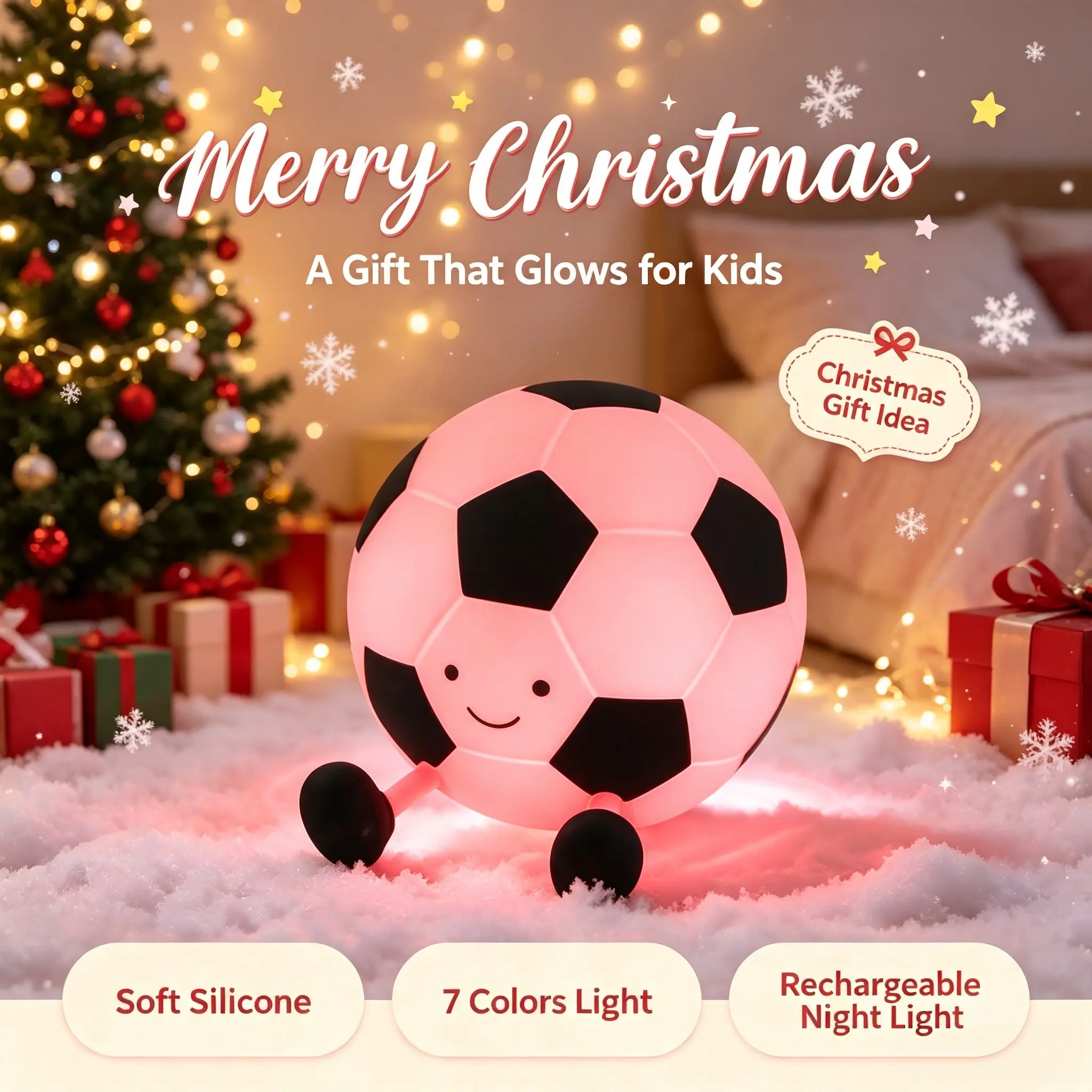 Soccer Night Light for  Light Up Football Lamp Dimmable Rechargeable Silicone Night Light Home Decor Birthday Christmas Gifts for Kids