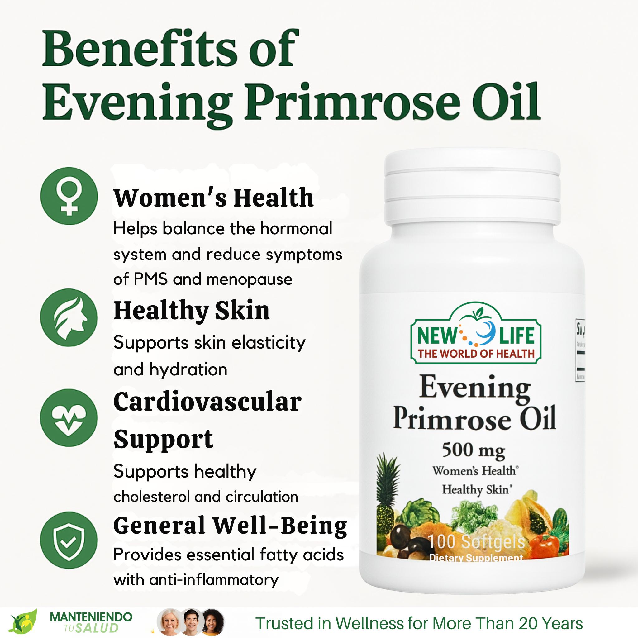 New Life Evening Primrose Oil, 500mg, 100 Softgels