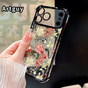 Phone Case for iPhone 17 Pro Max 16 15 Plus Air 14 13 12 11 E Koi Fish Symphony Pattern Four Corners Reinforced Shockproof Transparent Soft Silicone Cover