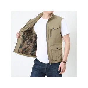 Men's Lightweight Nylon Vest with Multiple Pockets - Olive Green Zip-Up Sleeveless Jacket for Fishing, Hiking, and Outdoor Work - Durable & Breathable Design, Hiking Accessories