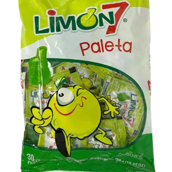 Anahuac Limon 7 Paleta Hard Candy Lollipops 30Ct