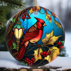 Cardinal Ornament, Christmas Ornament, Christmas Decoration, Holiday Present Idea, Heirloom Keepsake, Round Ceramic, Gift Exchange, Bauble Present Gift Idea, Cardinal