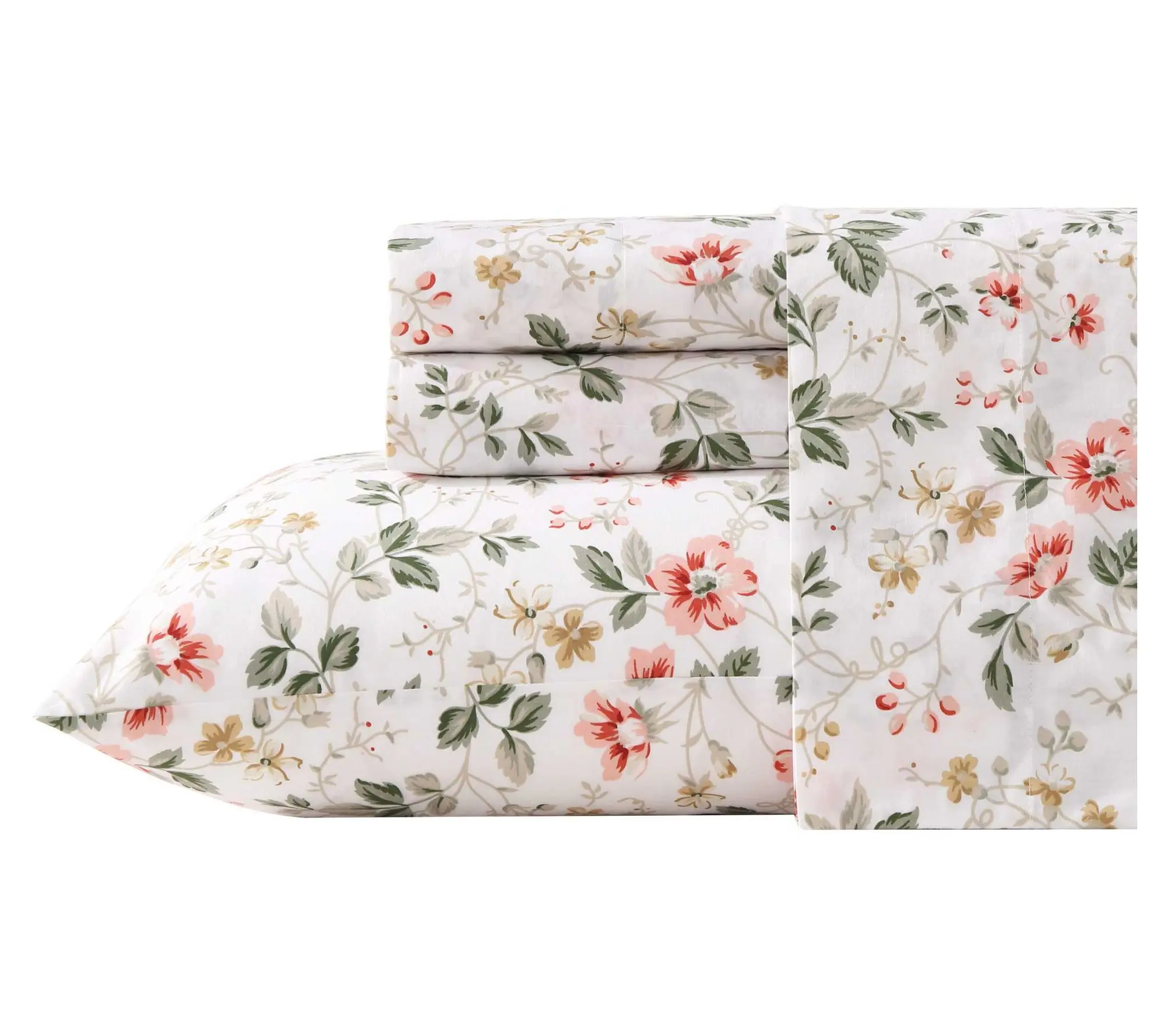 Laura Ashley Meadow Floral Gold Cotton Percale Full Sheet Set