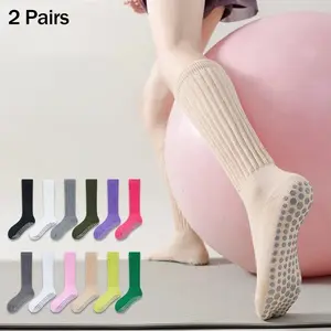 2 Pairs Cozy Yoga Socks for Women Non-Slip Soft Gripper Cotton Blend Breathable for Home Pilates Exercise