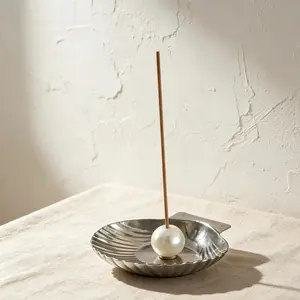 Handmade Shell Incense Burner, Metal with Pearl Decorative Incense Holder, Stainless Steel Home Ornament, Aromatic Tray