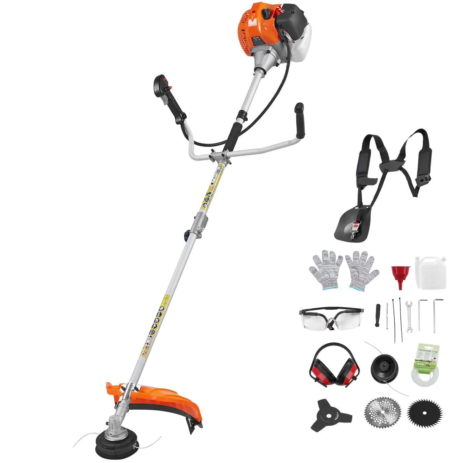 VEVOR 43 cc 2-Stroke High-Performance Gas-Powered Grass Cutting Tool, 17" 3T Steel Blade Nylon Garden Trimmer, 1150 ml Fuel Tank, 7500 rpm, 2-in-1 Lawn Edger, Ergonomic Adjustable Grip, Quick Start, Shoulder Strap for Lawn Maintenance