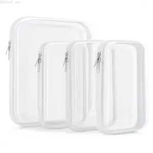 4 PCS, Double Zippered Hard Pouch, Transparent Storage Bag, Includes 3 Different Sizes, Toy Storage, Stationery Supplies, Hard Plastic, Pencil Case, Clay Organiser, Clear Hard-shell Zip Case, Portable Make-up Bag, Office SuppliesC38tool que