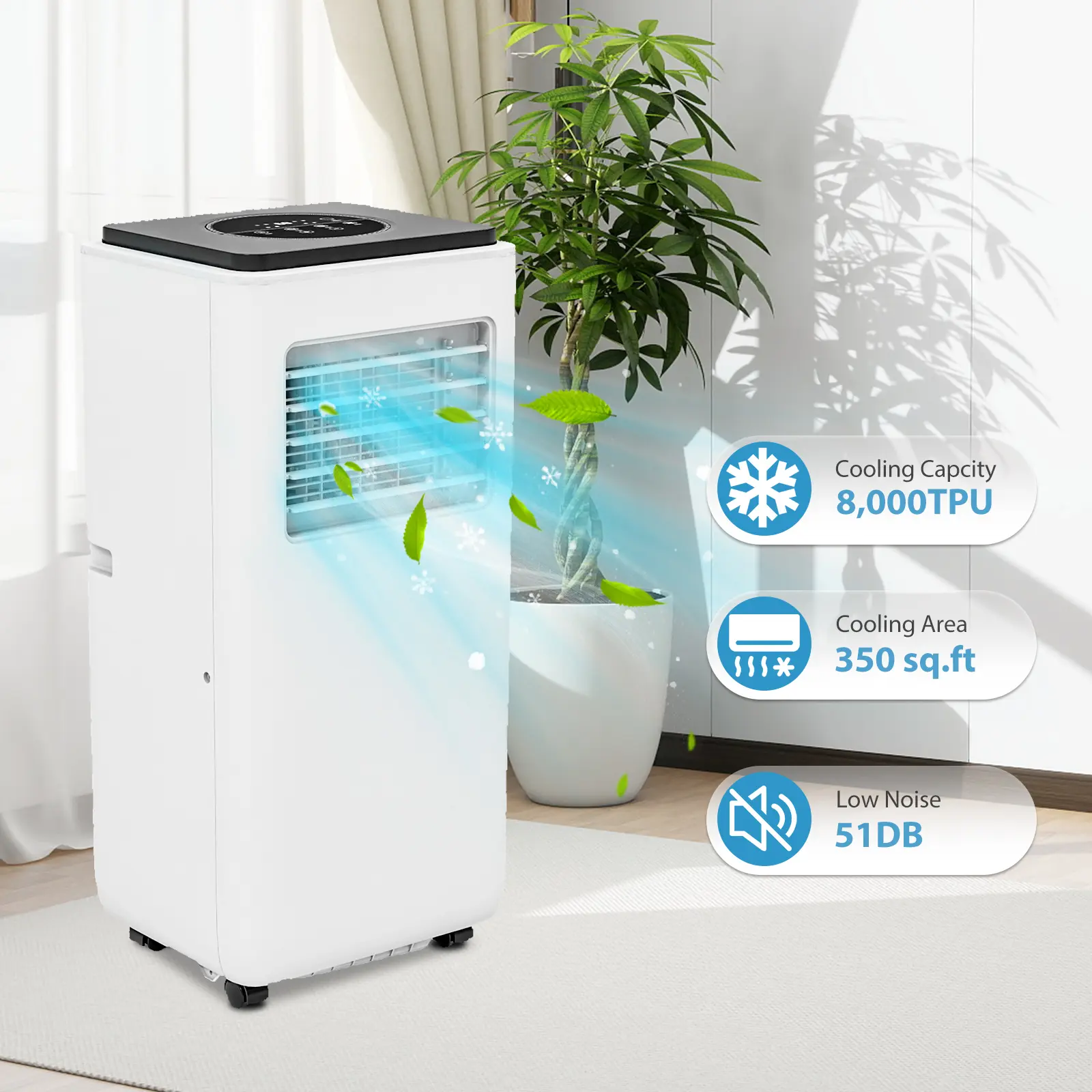 8000 BTU Portable Air Conditioner Unit, 3-in-1 Freestanding AC with Cooling, Dehumidifier and Fan Modes, Digital Display & Remote Control, Cools Up to 350 Sq.ft