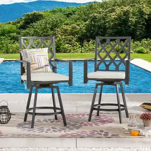 Top Space Set of 2 Patio Bar Stools with Rattan Backs, Swivel Outdoor Bar Height Stool Chairs for Deck Porch Backyard