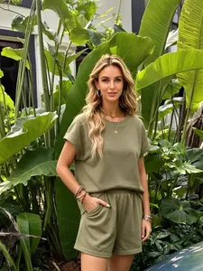 Women's Fashion Casual, Solid Color Loose Fit Sports Set, Athleisure Wear Sets, Comfortable and Stylish, Perfect for Daily Wear and Leisure Activities