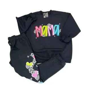 Black Neon and Checkered Mama Sweater & Jogger Pants Sold Separately - Plus Size Options for Women's Clothing - Womenswear