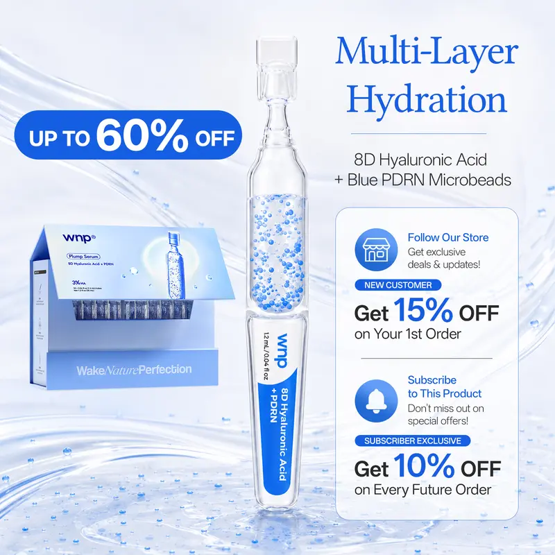 [NEW] WNP Plump Serum | 3% 8D Hyaluronic Acid + PDRN Blue Beads | Ultra-Low Molecular HA & 10 Peptide Complex | Long-Lasting Hydration for Plump | Smooth, Firm-Looking Skin