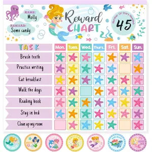 Magnetic Reward Chore Chart for Kids at Home, Mermaid Magnetic Incentive Behavior Chart with Stickers to Develop Responsibility and Good Habits