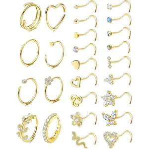 YADOCA 26 Pcs 20G Nose Ring Nose Stud Surgical Steel Nose Piercings Set CZ Shiny Septum Piercing Butterfly Snake Nose Studs Piercing Nose Rings Gold Silver Nose Piercings Jewellery for Women Men