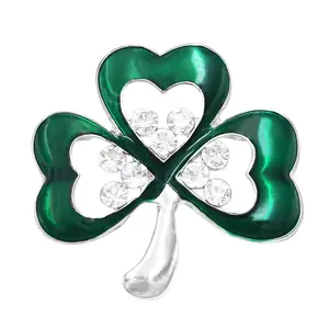 Stunning Green Enamel With Crystal Rhinestone Details Lucky Shamrock Clover St Patrick's Day Irish Boutonniere Brooch Pin, 1.5" (Silver Tone)