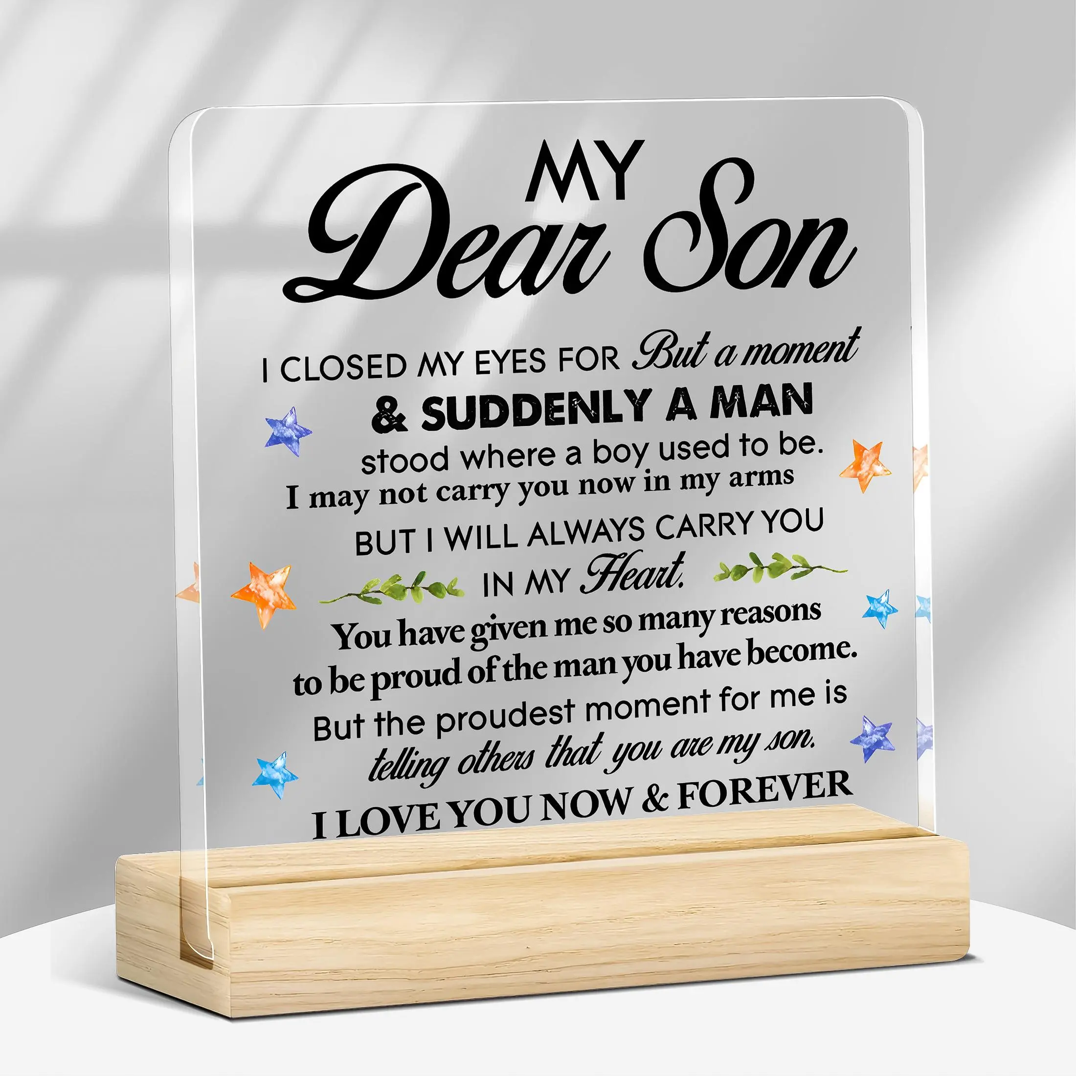 To My Son Letter Clear Acrylic Plaque and Sign, Desktop Ornament, Inspirational Home & Desk Decor, Birthday, Graduation & Christmas Gift